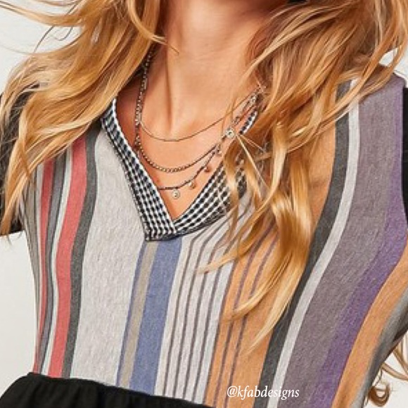 LAST 1! V Neck So Soft Multi Color Block French Terry Ruffle Sleeves and Hem Top - Picture 7 of 8